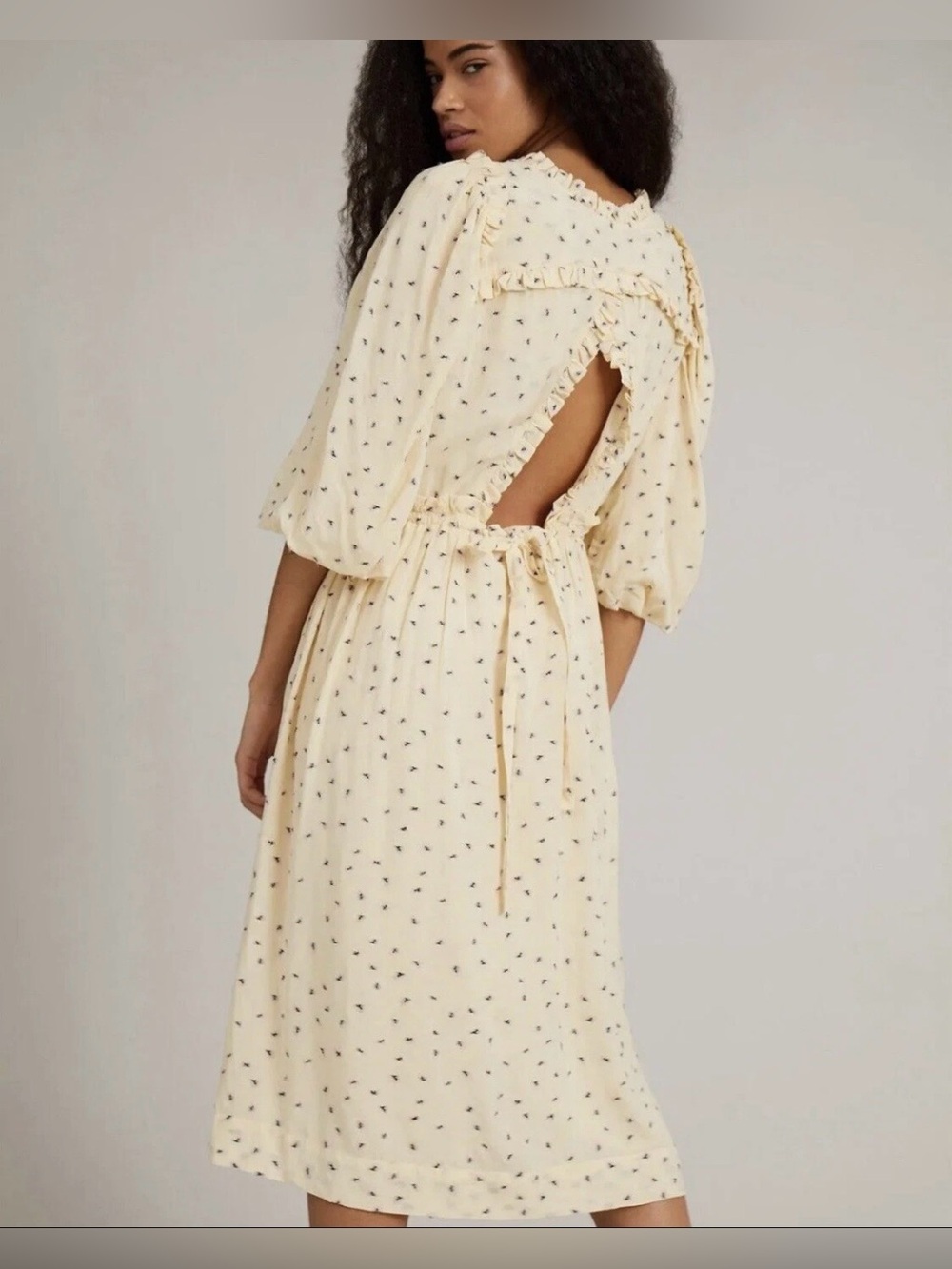 Munthe Curtis Floral Print Ruffle Midi Dress in Creme sz EU 34 or 2 US